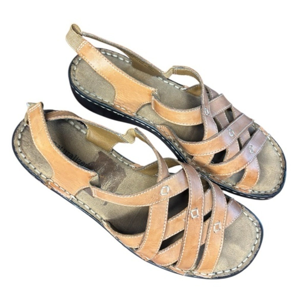 NATURALIZER CRAFT 4 BROWN WOVEN STRAP SANDALS, WOMENS SIZE 8W